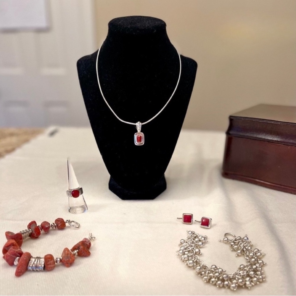 Silpada Red Coral & Sterling Silver Pendant Only • RARE & Retired • LIKE NEW - Picture 4 of 7